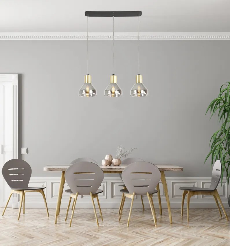 Candellux Čierno-zlatý závesný luster Gregory pre žiarovku 3x E14 33-79008