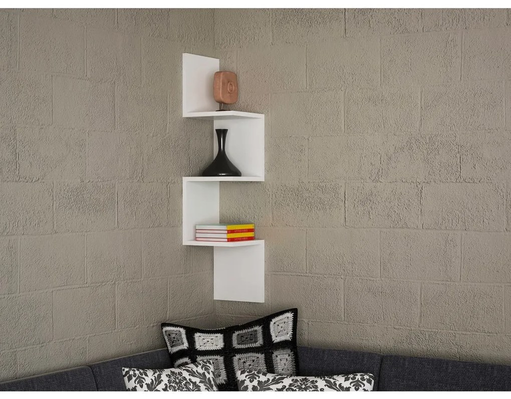 Rohová nástenná polica CORNER 105,4x25 cm biela