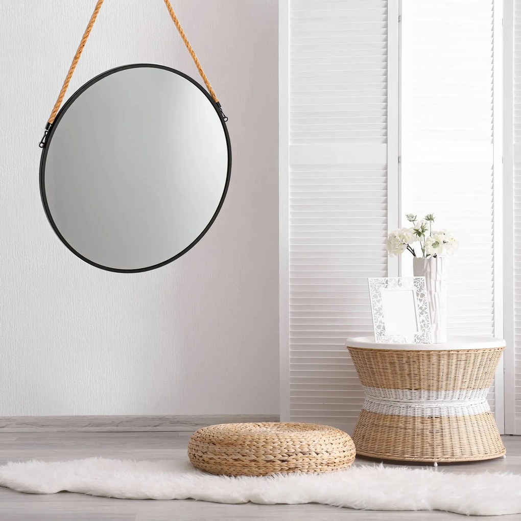 Okrúhle Retro zrkadlo na lane Rozmer zrkadla: priemer 50cm