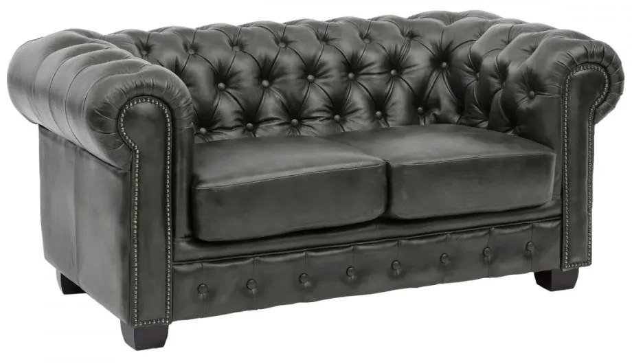 furniture-nabytek.cz - Dvojmiestna pohovka Chesterfield z pravej kože, zelená – 155×90×72 cm
