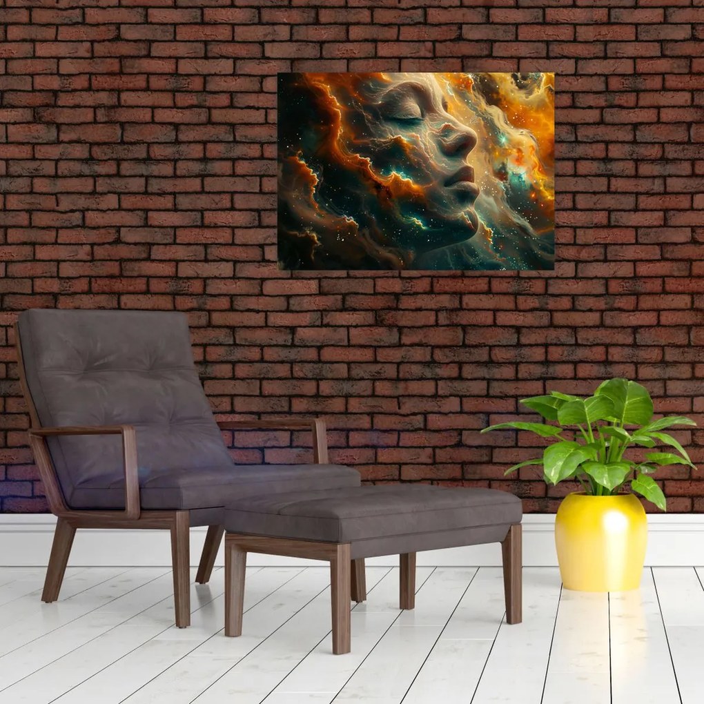 Sklenený obraz - Tvár vo vesmíre (70x50 cm)