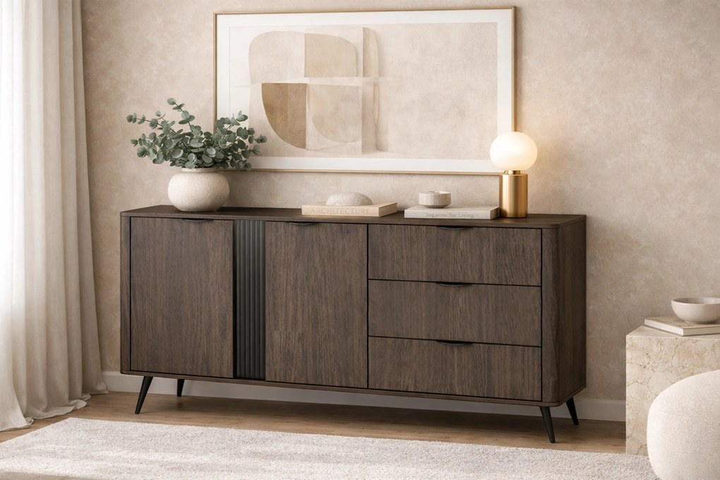 Komoda Edrin 195 cm so zásuvkami - dub dunin / čierna