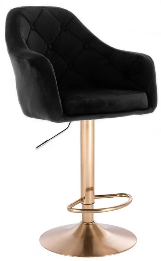 LuxuryForm DESIGN Barová stolička ANDORA VELUR na zlatom tanieri - čierna