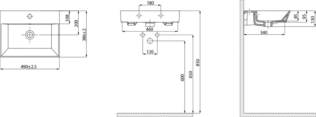 Aqualine Aqualine, ORION keramické umývadlo 49x38,6cm, bielá, 27050