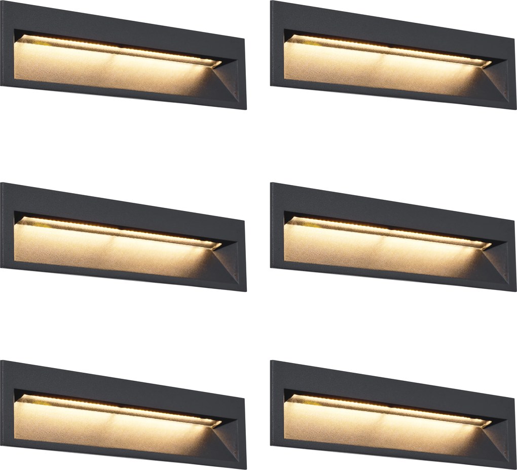 Sada 6 moderných zapustených nástenných svietidiel čierna 28 cm vrátane LED IP65 - Mert