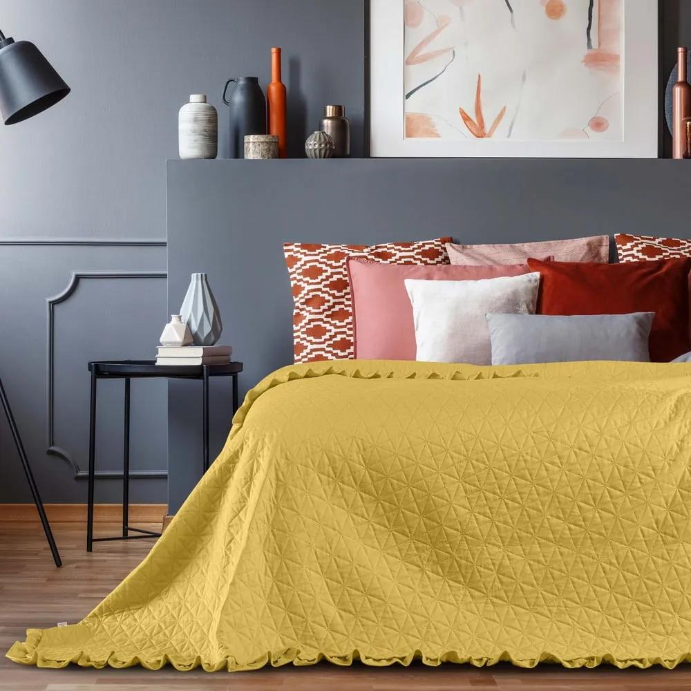 Žltý pléd cez posteľ AmeliaHome Tilia, 260 x 240 cm