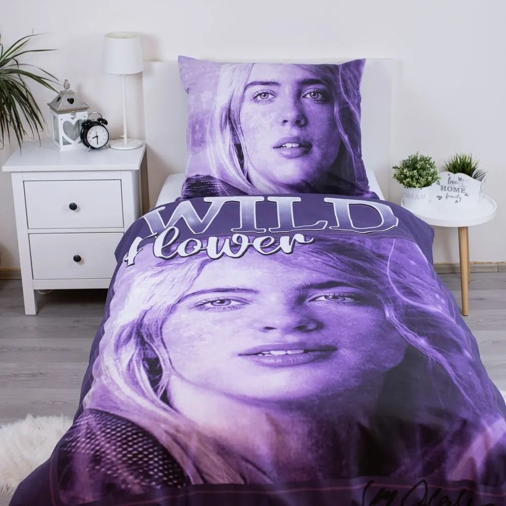 Fialová bavlnená detská obliečka na jednolôžko 200x140 cm Billie Eilish – Jerry Fabrics