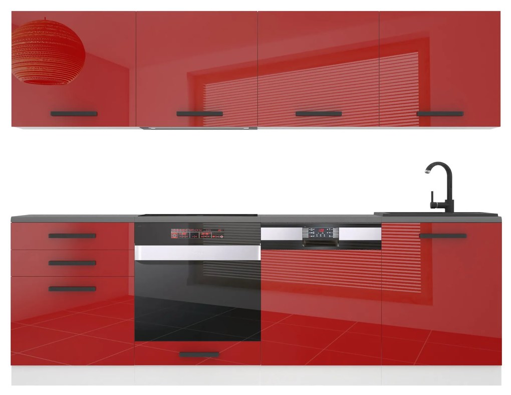 Kuchynská linka Belini Premium Full Version 240 cm červený lesk s pracovnou doskou ALICE