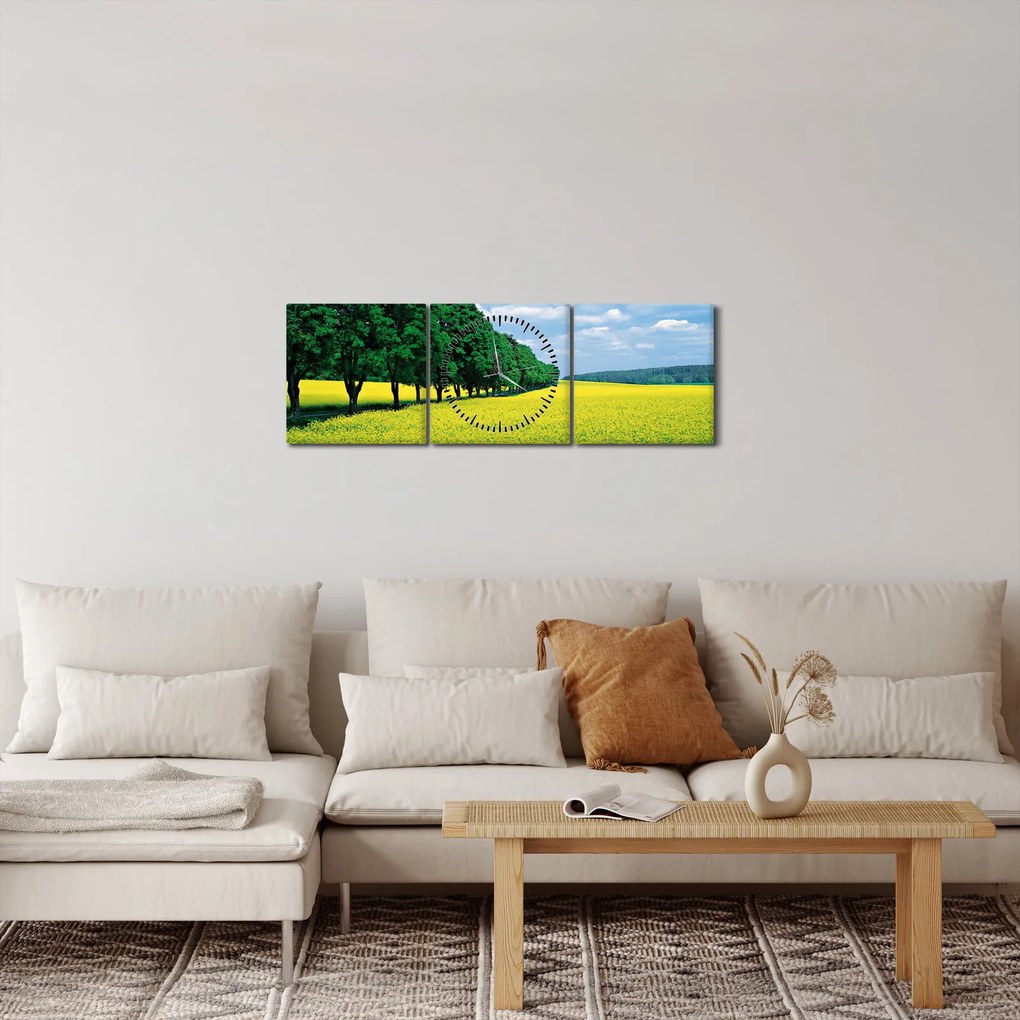 Obraz poľa s alejou (s hodinami) (90x30 cm)