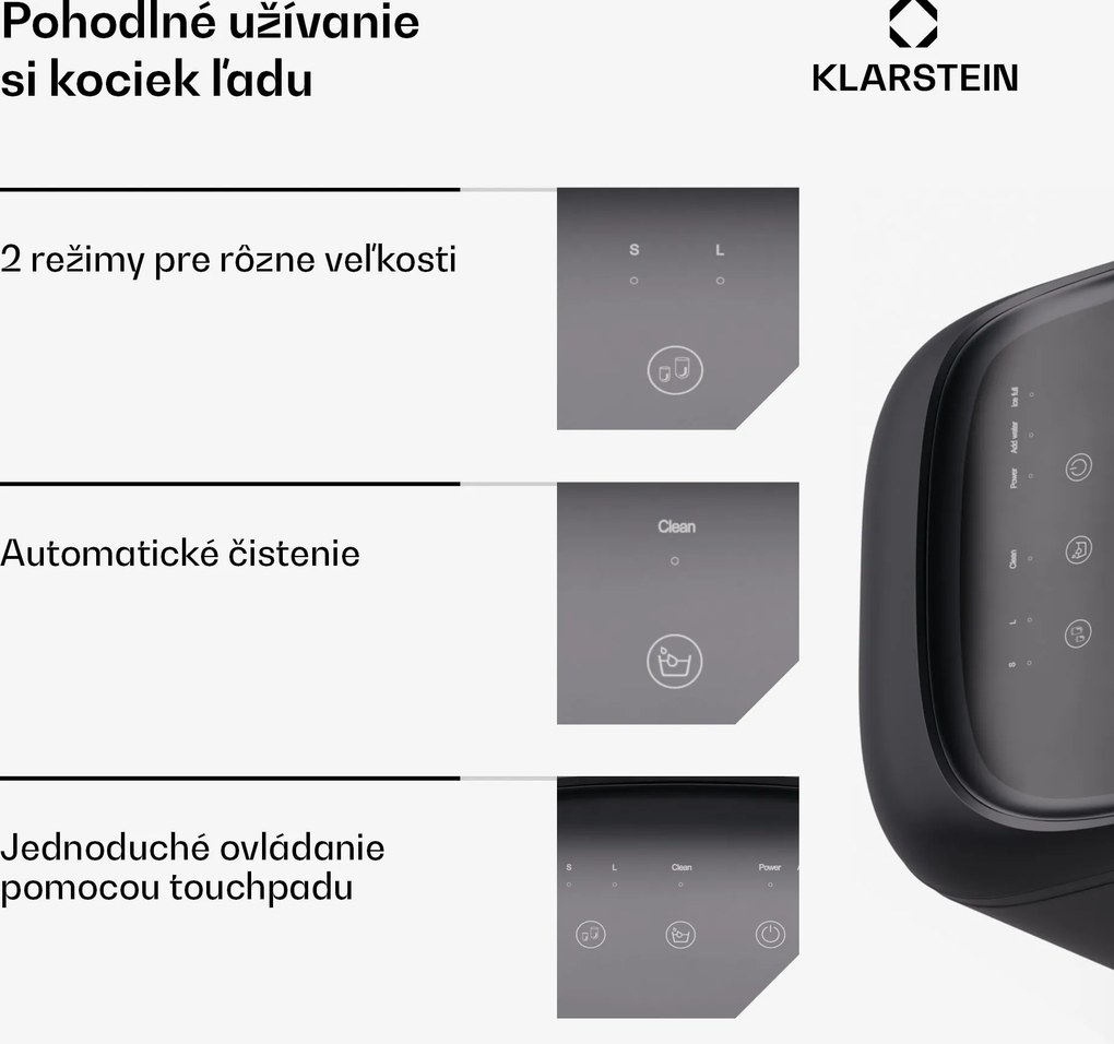 Klarstein SparkIce stroj na výrobu ľadu, 2 režimy, 1,5 l studenej vody, automatické čistenie, 15 kg/24 hod