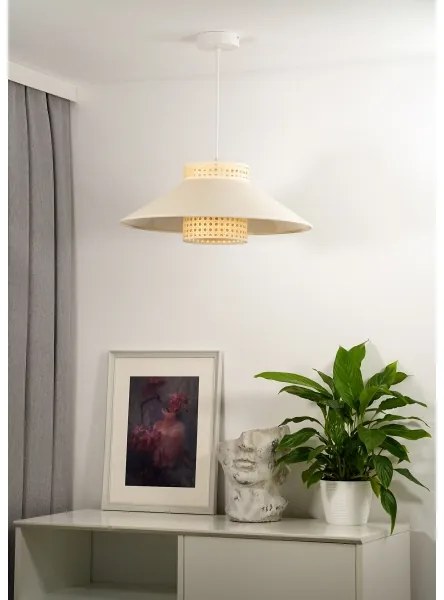 Duolla - Luster na lanku RIO RATTAN 1xE27/15W/230V pr. 45 cm béžová/ratan