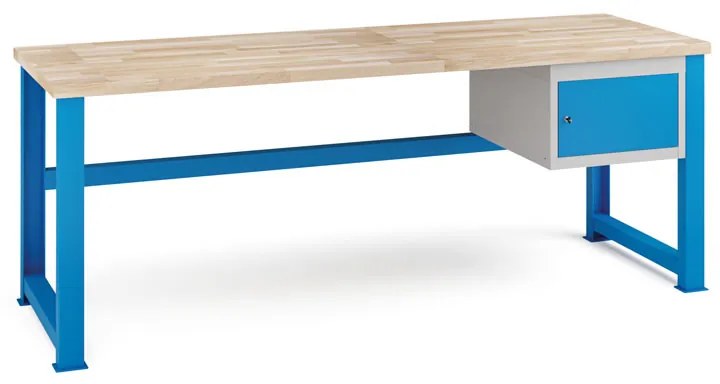 Dielenský stôl KOVONA, závesná skrinka na náradie, buková škárovka, pevné nohy, 2100 mm