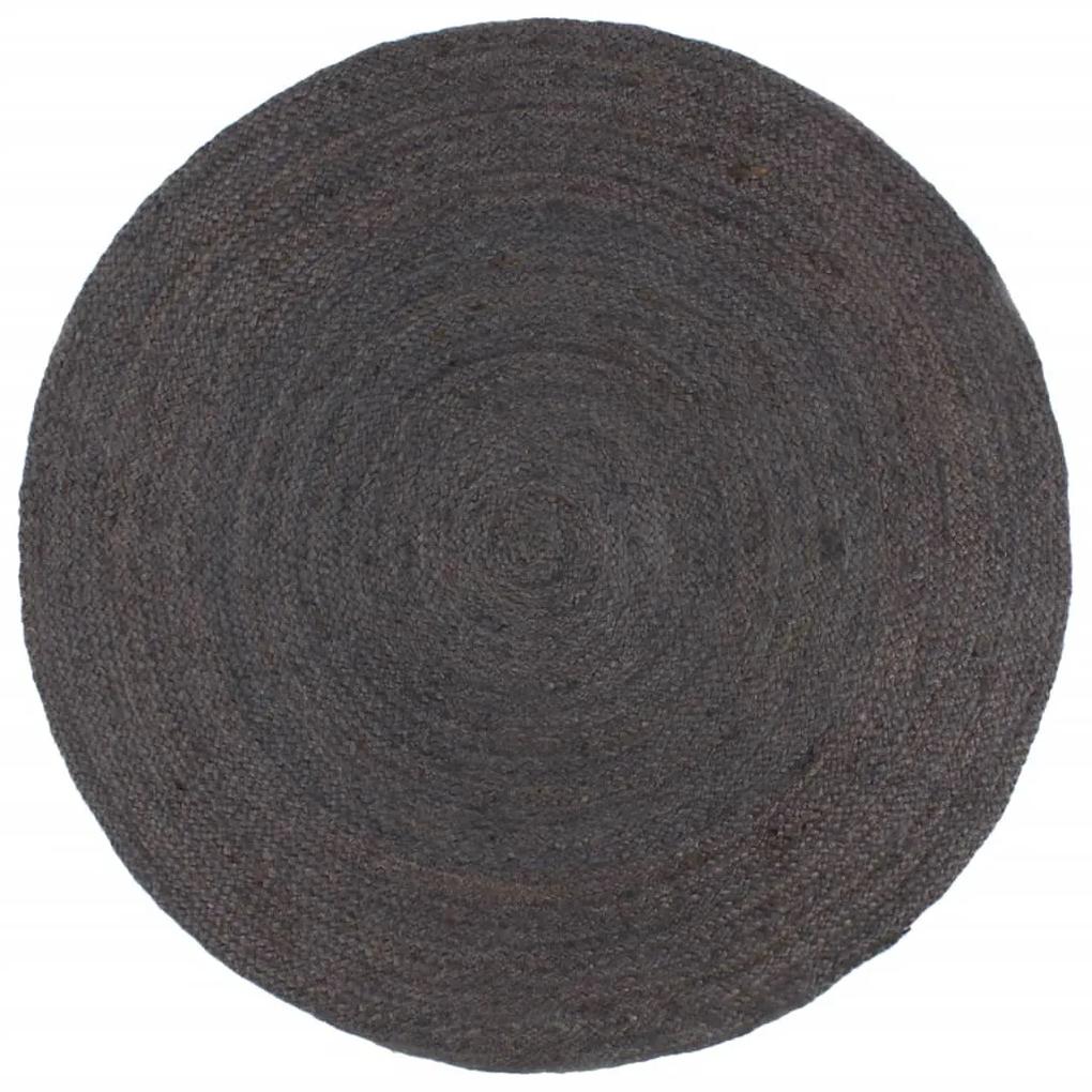 Ručne vyrobený koberec tmavosivý 210 cm jutový okrúhly