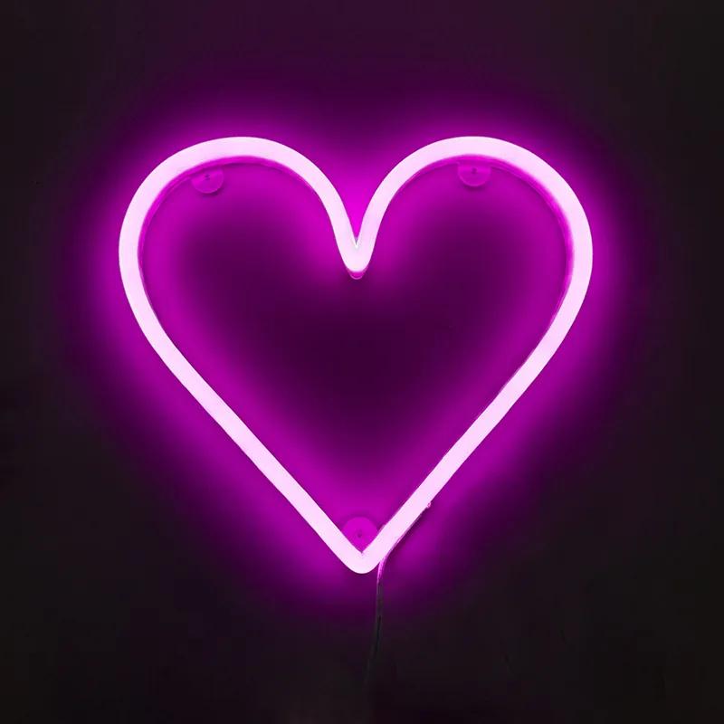 Nástenná lampa ružová s diaľkovým ovládaním vrátane LED - neónové srdce