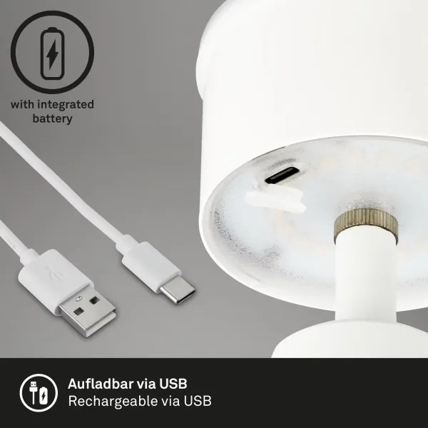 Brilo - LED Stmievateľná nabíjacia vonkajšia stolná lampa LED/3,5W/5V IP44 biela