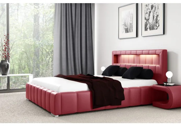 Manželská posteľ Fekri 180x200, červená eko koža