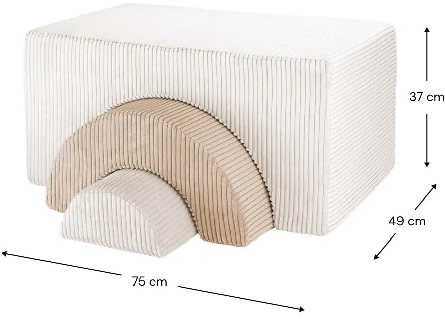 Krémovobiele menčestrové penové ihrisko 75x49x37 cm Rainbow Montessori – Wigiwama