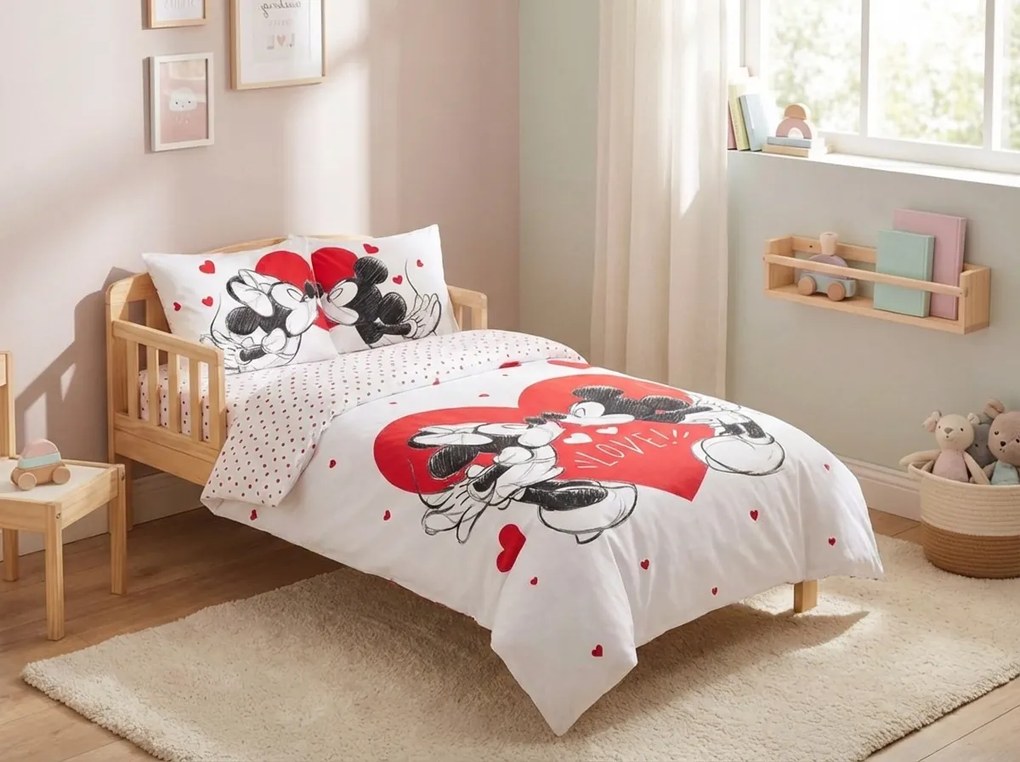 Detské bavlnené obliečky MICKEY & MINNIE LOVE biele Rozmer obliečky: 70 x 90 cm | 140 x 200 cm