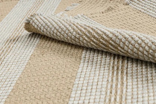Koberec JUTE 3734 béž / sivý pásy so strapcami