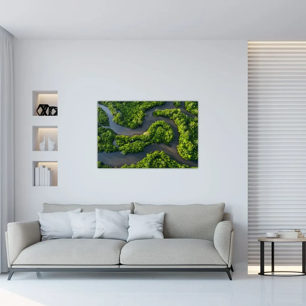 Obraz - Lesná krajina s riekou (90x60 cm)