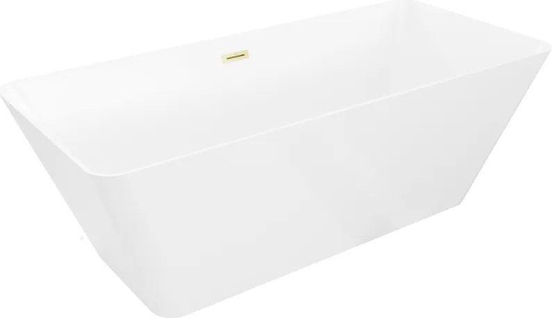 Mexen Velo Slim, voľne stojaca vaňa 170 × 75 cm, biela lesklá, zlatý matný prepad, 52811707500-55