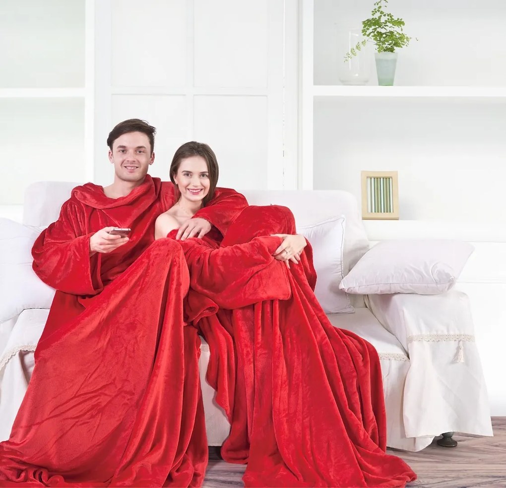 Deka s rukávmi DecoKing Lazy červená, velikost 170x200