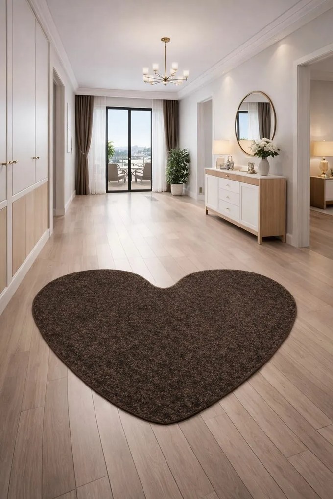 Vopi, Kusový koberec Eton hnedý srdce, 100x120 srdce, hnedá, obývacia izba
