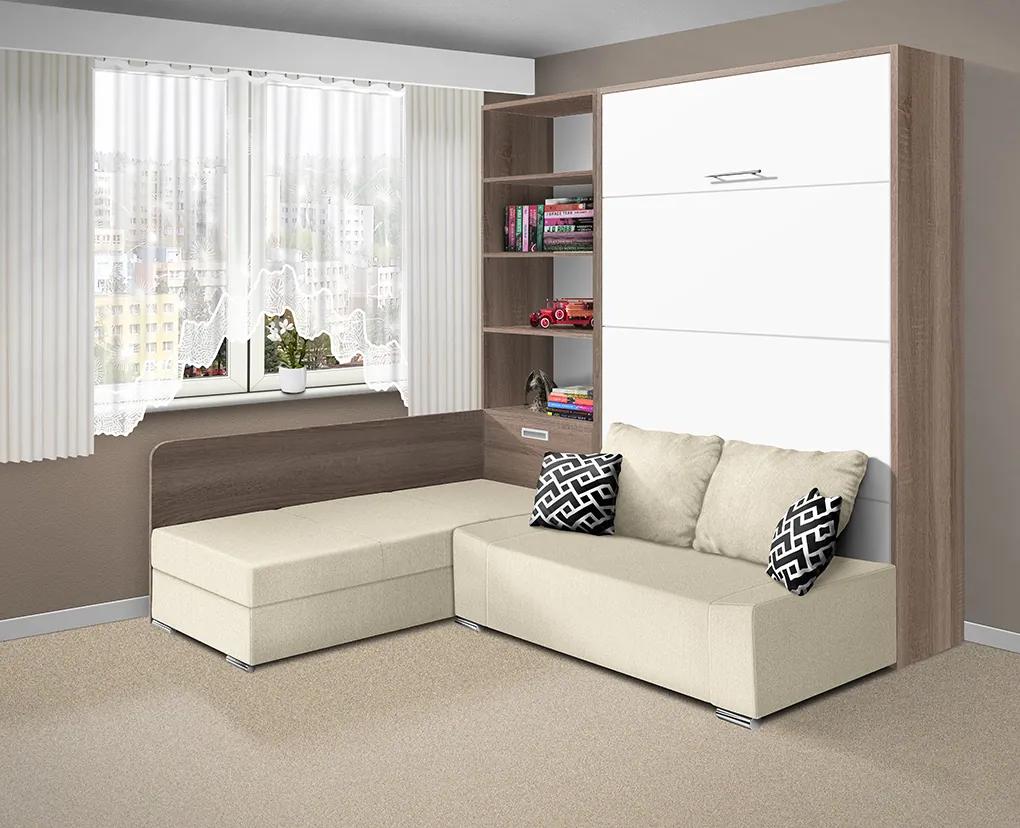 Nabytekmorava Sklápacia posteľ s pohovkou VS 21075 - 200x120 cm farba pohovky: Sivá, Typ farebného prevedenia: Buk / dvere biele LESK