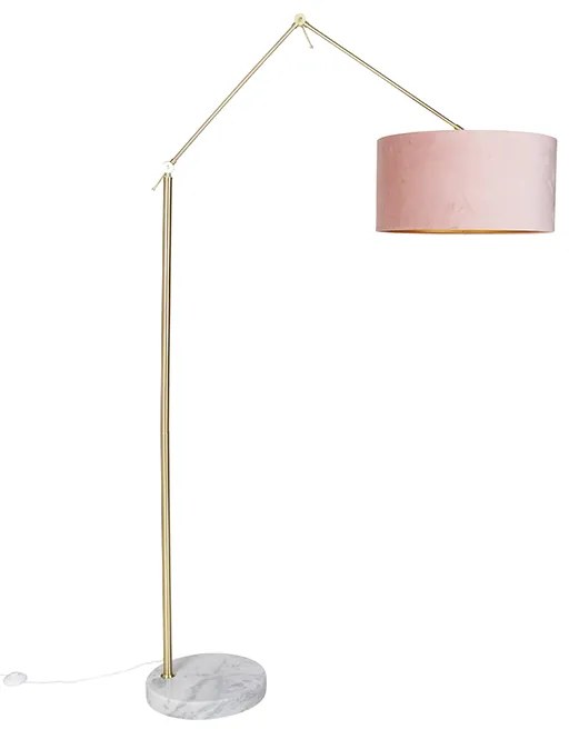 Moderná stojaca lampa zlaté zamatové tienidlo ružová 50 cm - Redaktor
