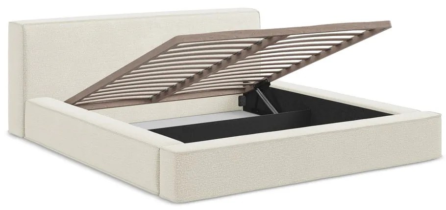 Krémová čalúnená dvojlôžková posteľ s úložným priestorom s roštom 180x200 cm Noho – Makamii