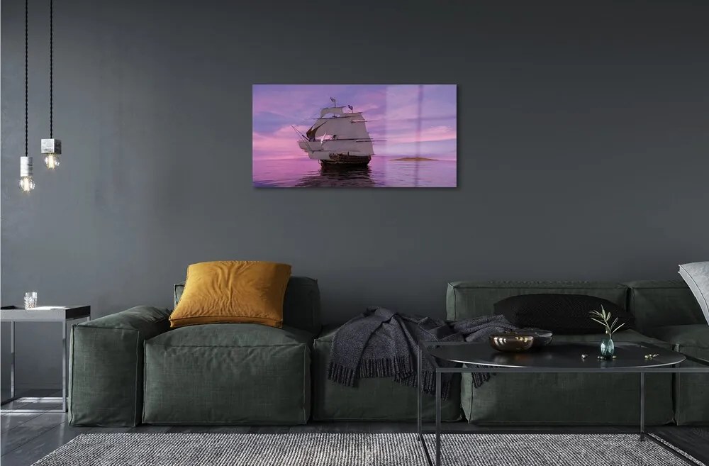 Obraz na skle Fialové neba ship sea 120x60 cm