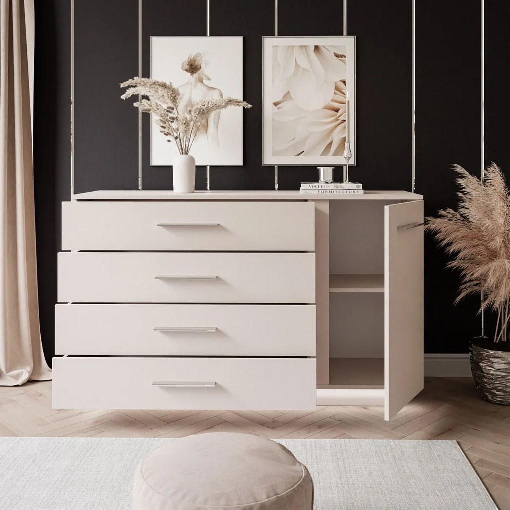 KOMODA MARION III KAŠMÍR STRIEBORNÉ ÚCHYTKY LED 140 cm