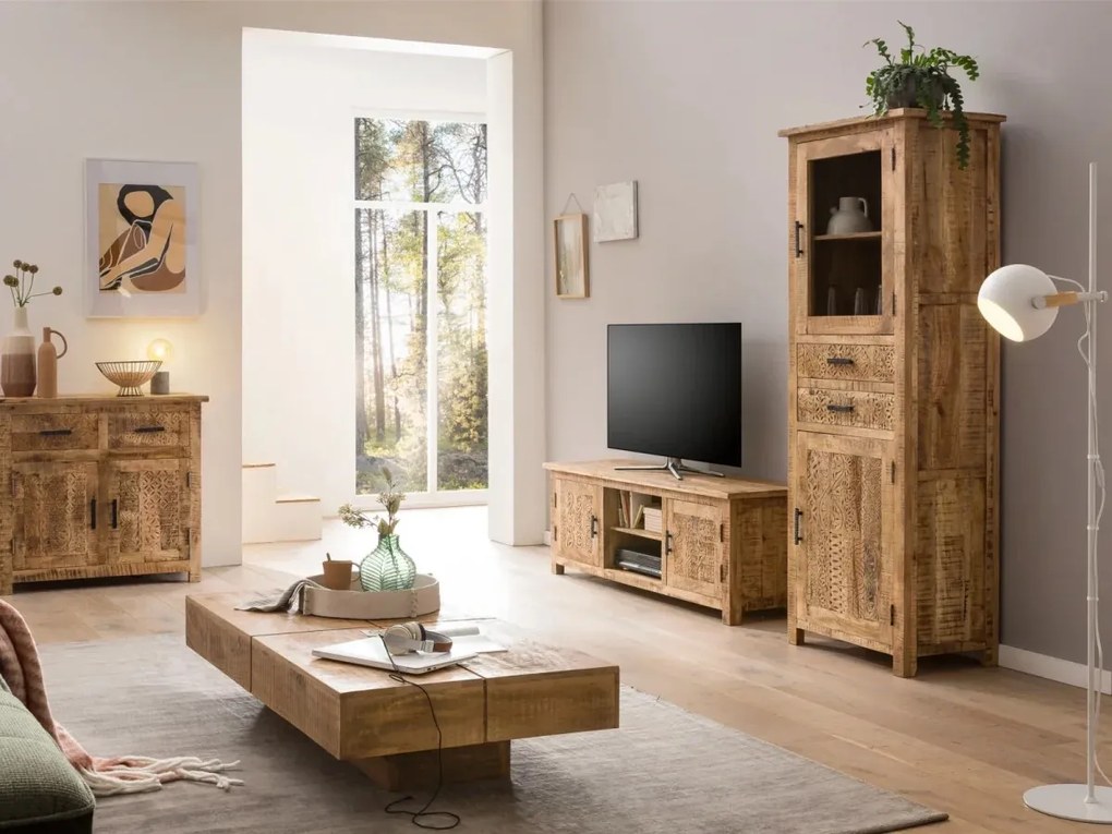 furniture-nabytek.cz - Masivní vitrína Mumbai Mango z mangového dřeva, lakovaná, hnědá