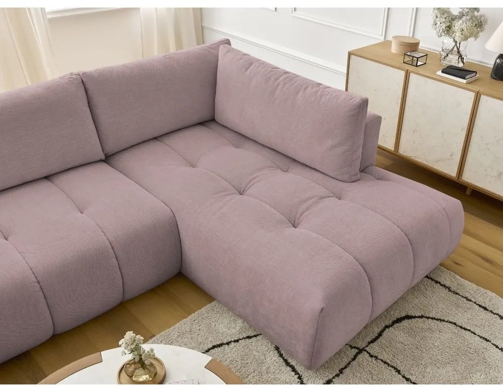 Ružová rozkladacia/s úložným priestorom rohová pohovka (pravý roh/do tvaru "U") Fuji – Bobochic Paris