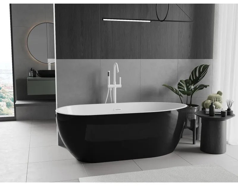 Mexen Eos, voľne stojaca vaňa 170 x 75 cm, biela-čierna, biely prepad, 52471707575-20