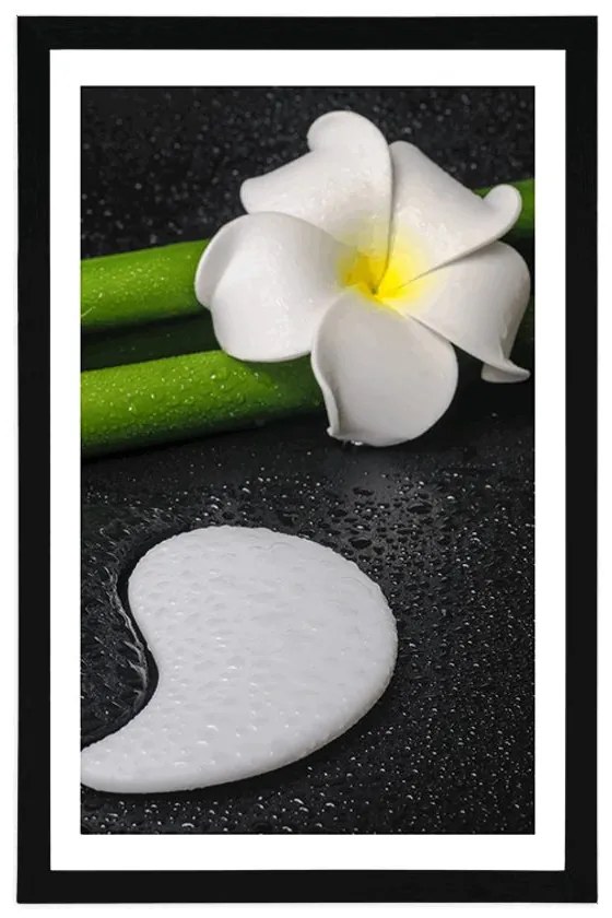Plagát s paspartou Spa zátišie so symbolom Jin a Jang - 40x60 white
