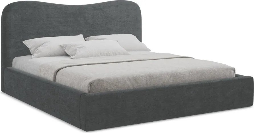 Tmavosivá čalúnená dvojlôžková posteľ s úložným priestorom s roštom 140x200 cm Kahai – Makamii