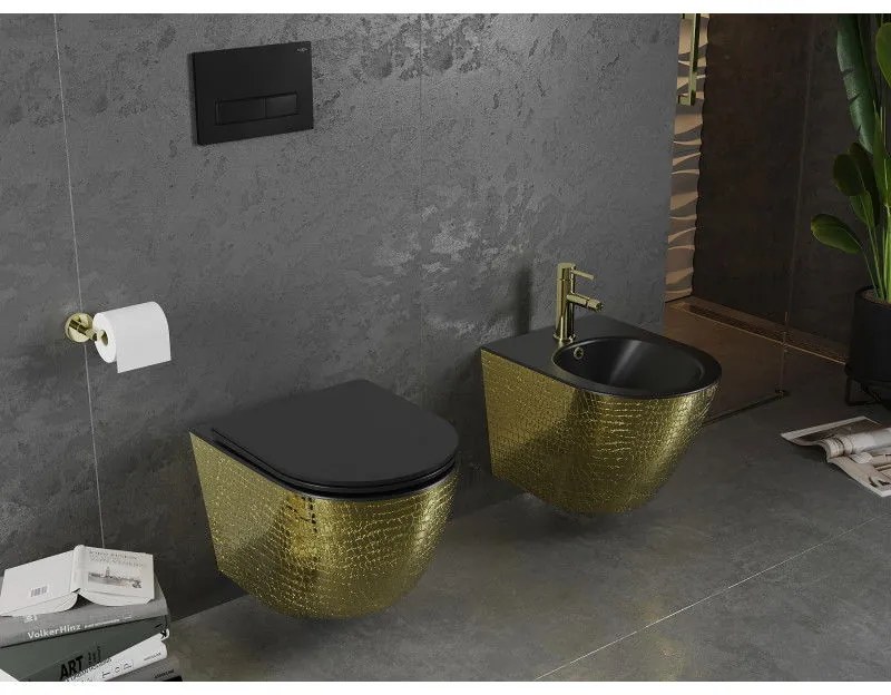 Mexen Lena, závesný bidet 480x370x325 mm, čierna matná - zlatý vzor, 35224878