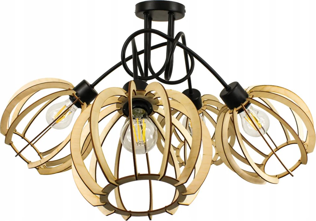 Závesná lampa na strop LOFT 4x veľká drevená guľa