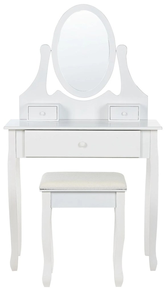 Toaletný stolík s 3 zásuvkami a oválnym zrkadlom biely ASTRE Beliani