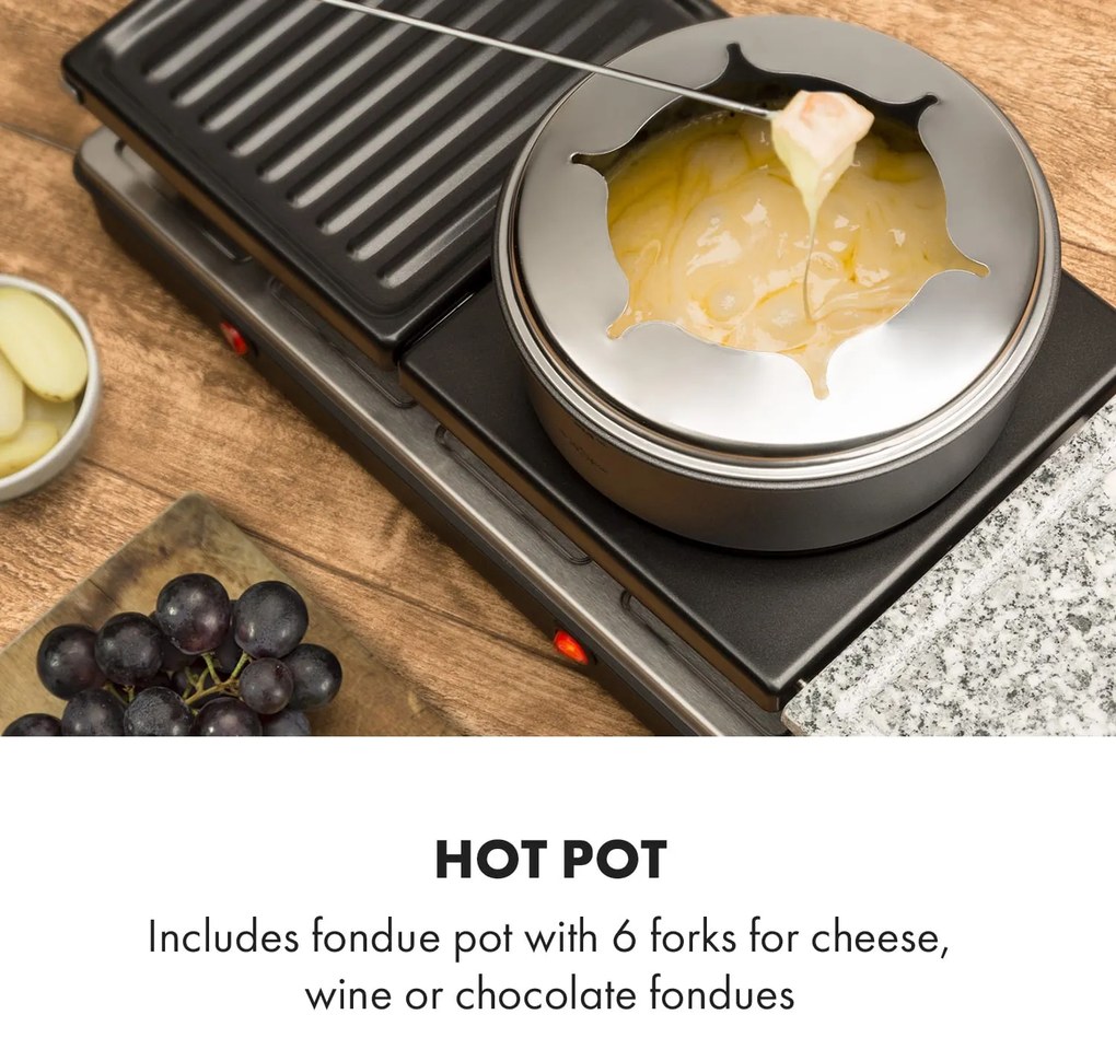 Klarstein Fonduelette XL, raclette gril s fondue 3 v 1, 1650 W, prírodný kameň, pre 6 osôb