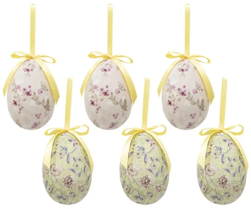 6ks dekorácie závesné vajíčko s kvetmi Spring Egg - Ø 7*10 cm