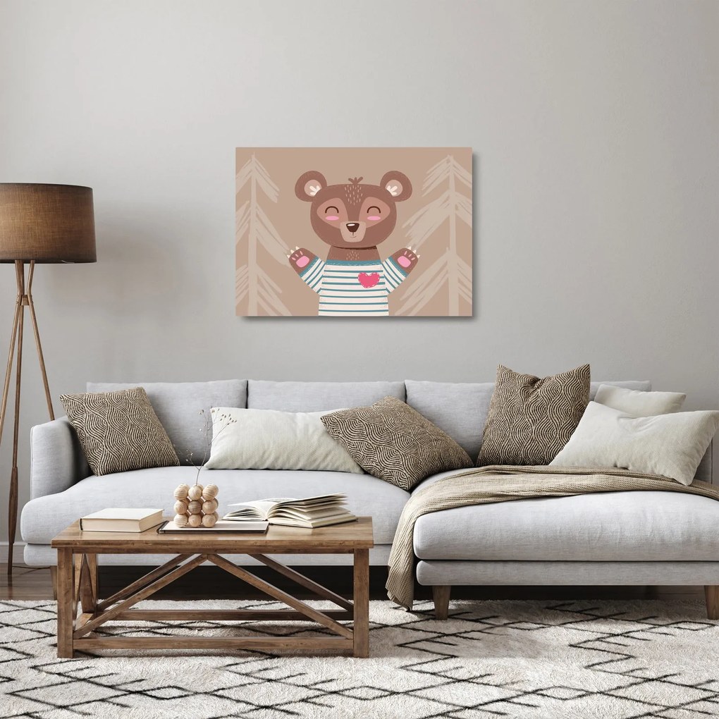 Sklenený obraz - Medvedík v pruhovanom tričku (70x50 cm)