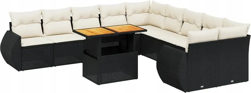 vidaXL 11-dielna sedacia súprava do záhrady, vankúše, čierny Pe ratan