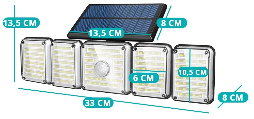 5 panelová otočná 300 LED- ová solárna lampa