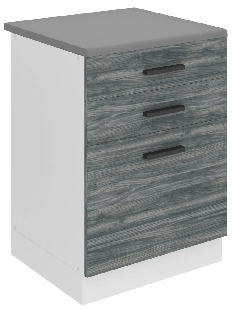 Kuchynská skrinka Belini Premium Full Version spodná so zásuvkami 60 cm šedý antracit Glamour Wood s pracovnou doskou