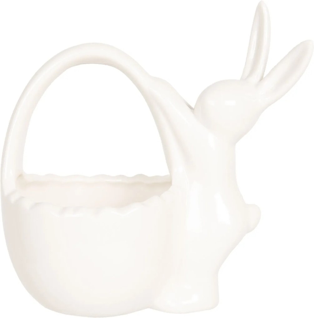 Biely porcelánový košík so zajacom - 13 * 8 * 13 cm