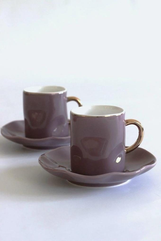 Fialové porcelánové šálky espresso s podšálkou 2ks