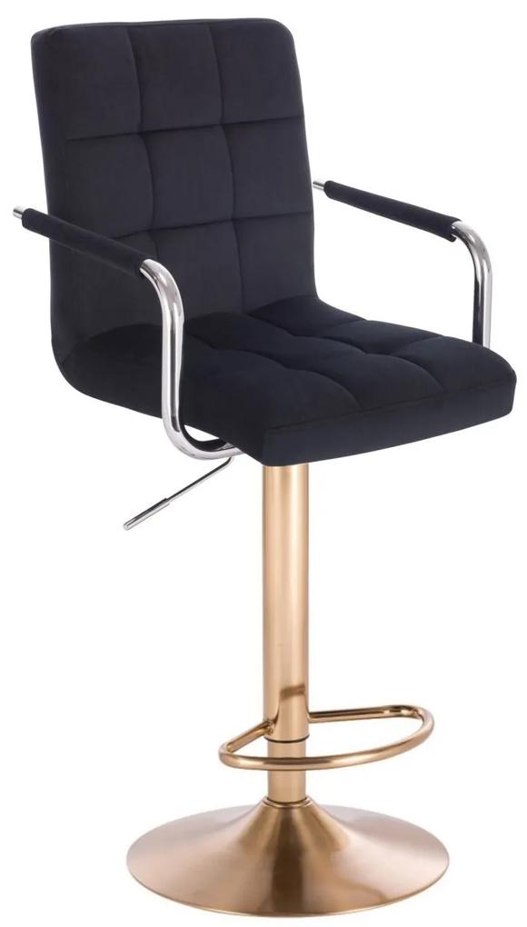 LuxuryForm Barová stolička VERONA VELUR na zlatom tanieri - čierna