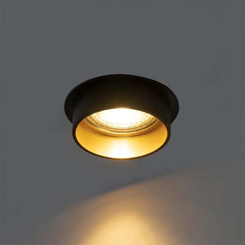 Sada 6 moderných zapustených bodových svetiel čierna so zlatým interiérom - Insta